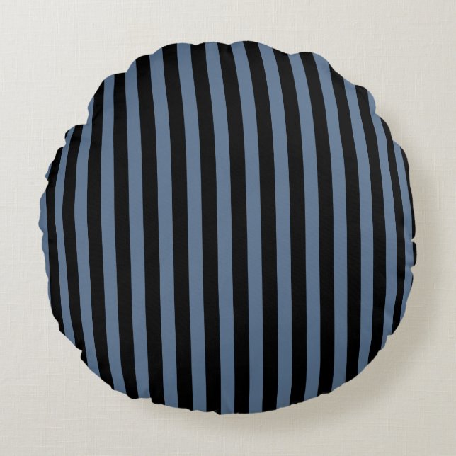 Blue gray and black stripes round cushion (Front)