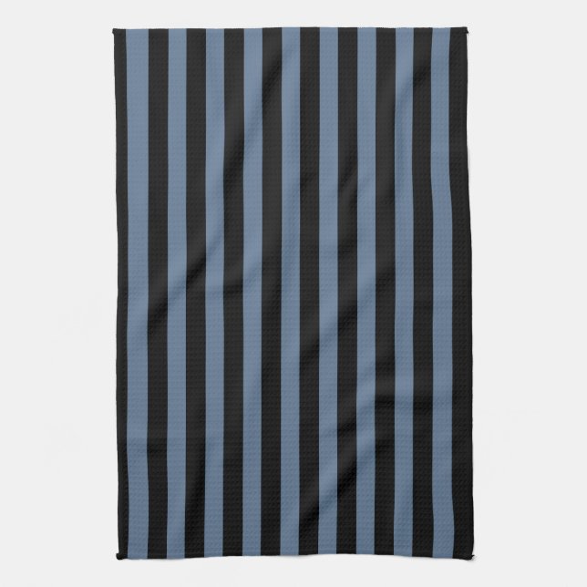 Blue gray and black stripes tea towel (Vertical)