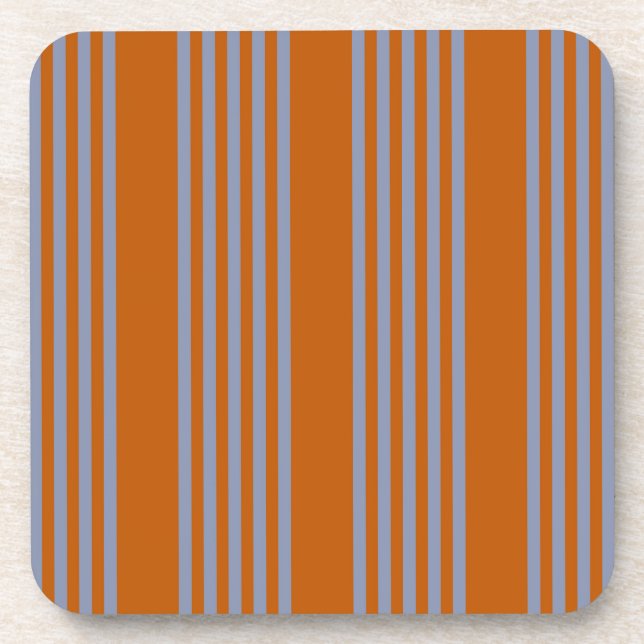 Blue-gray and burnt orange five stripe pattern coaster (Front)