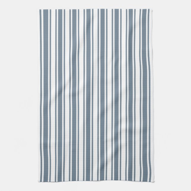 Blue-gray and white candy stripes tea towel (Vertical)