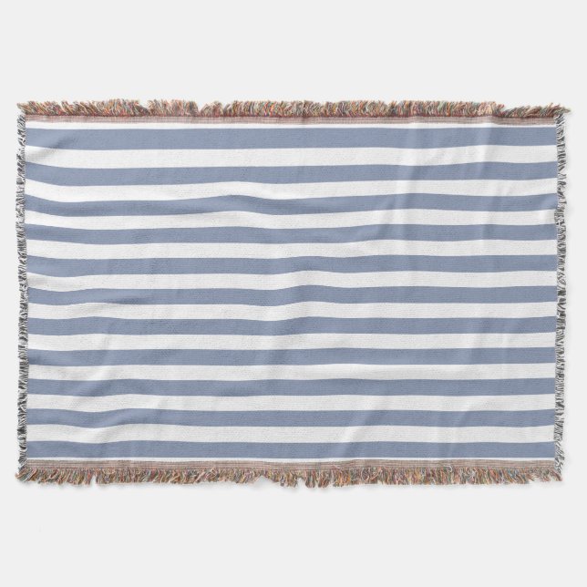 Blue gray and white candy stripes throw blanket (Front)