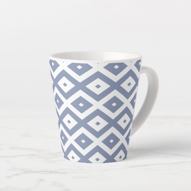 Blue gray and white diamond pattern latte mug (Right Angle)