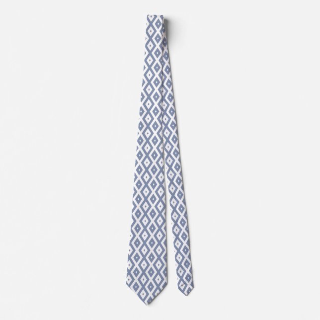 Blue gray and white diamond pattern tie (Front)