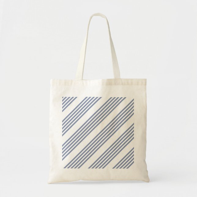 Blue-gray and white five stripe pattern tote bag (Front)