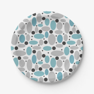 blue gray bean polka dot retro pattern home decor  paper plate