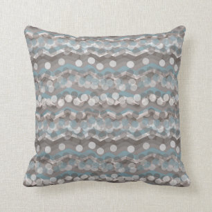 Blue Gray Brown ZigZag Dots Cushion