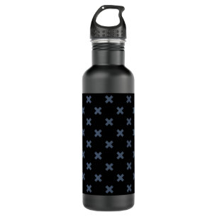 Blue-gray cross stitches on black 710 ml water bottle