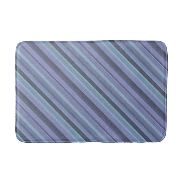 Blue-gray diagonal stripes bath mat (Front)