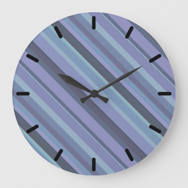 Blue-gray diagonal stripes large clock (Front)