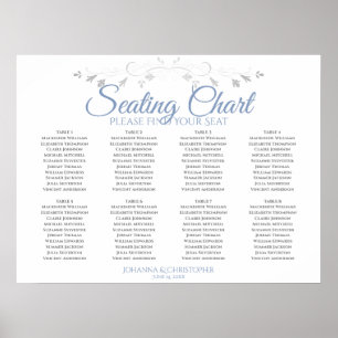 Blue & Gray Elegant 8 Table Wedding Seating Chart