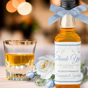 Blue & Gray Elegant Simple Wedding Thank You Mini Liquor Bottle Label