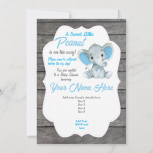 Blue Gray Elephant Invitation Editable