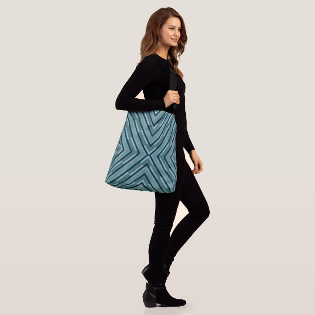 "BLUE GRAY GEOMETRIC DIAGONAL" Tote Bag (On Model)