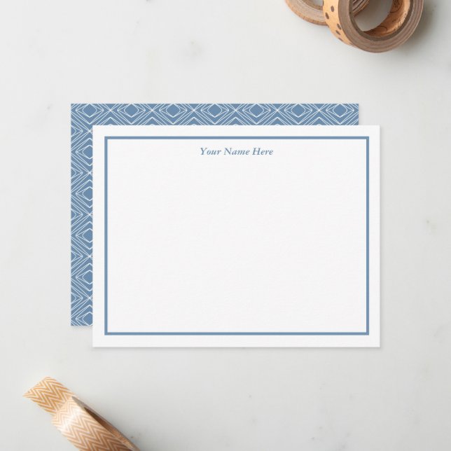 Blue Gray Geometrical Design Personal Note Card (Front/Back In Situ)