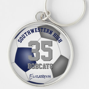 blue gray girls boys jersey number name soccer key ring