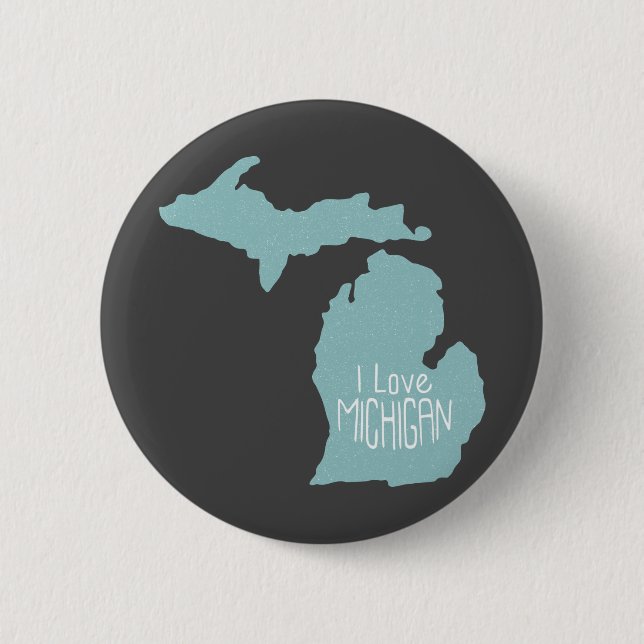 Blue Gray I Love Michigan Silhouette On Gray 6 Cm Round Badge (Front)