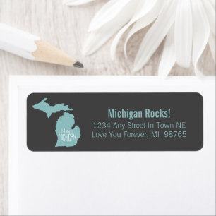Blue Gray I Love Michigan Silhouette Return Address Label