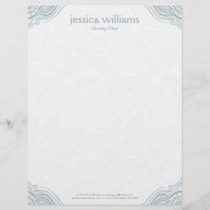 Blue-Gray Mandala Corners On White Paisley Custom Letterhead