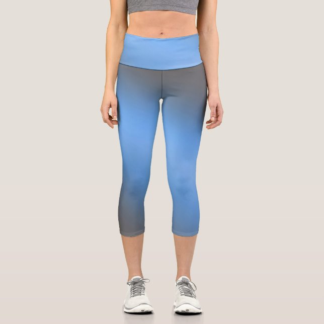 Blue gray moonlight ombre effect  capri leggings (Front)