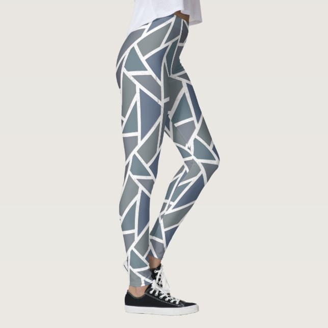 Blue-gray mosaic pattern leggings (Right)