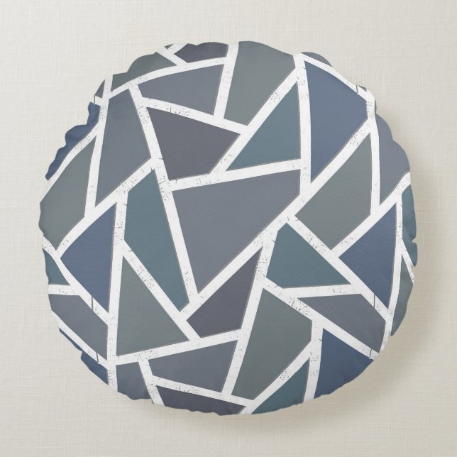 Blue-gray mosaic pattern round cushion (Front)