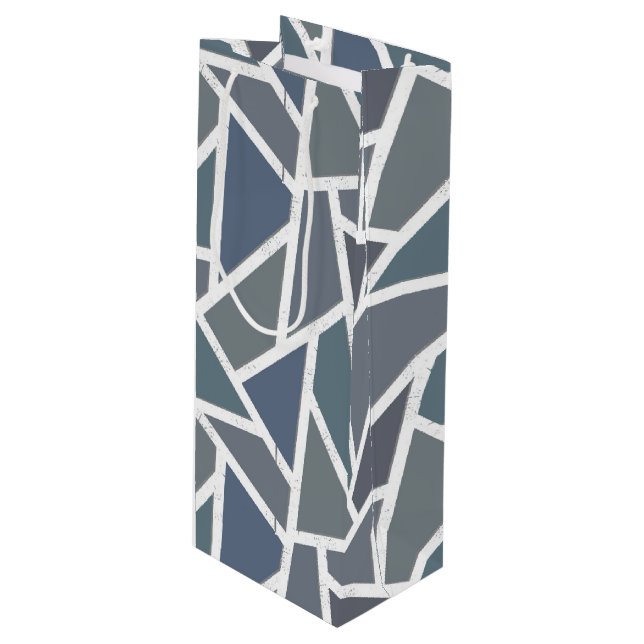 Blue-gray mosaic pattern wine gift bag (Front Angled)
