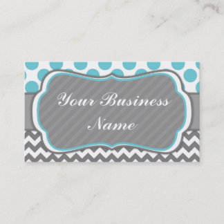 Blue, Gray,  Polka Dots and Chevron Business Card