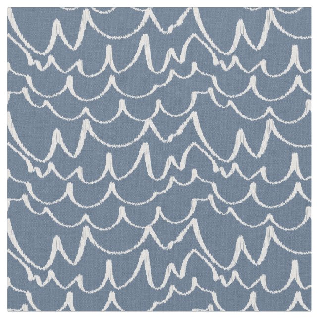 Blue Gray Scribbled Waves Fabric (Close Up)