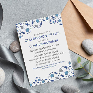 Blue Gray Soccer Ball Celebration of Life Invitation