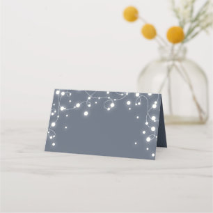 Blue-Gray Sparkling Lights Christmas Folded Place Card