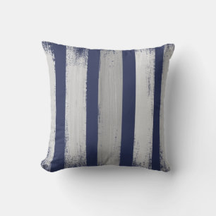 Blue & Gray Striped Brush Strokes Throw Pillow