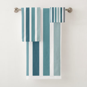 Blue Gray Stripes Bath Towel Set