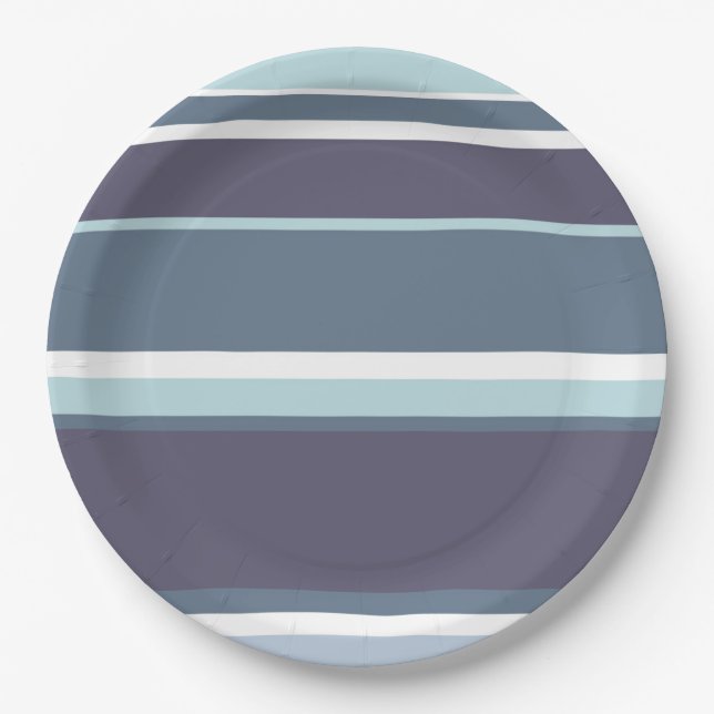 Blue-gray stripes paper plate (Front)
