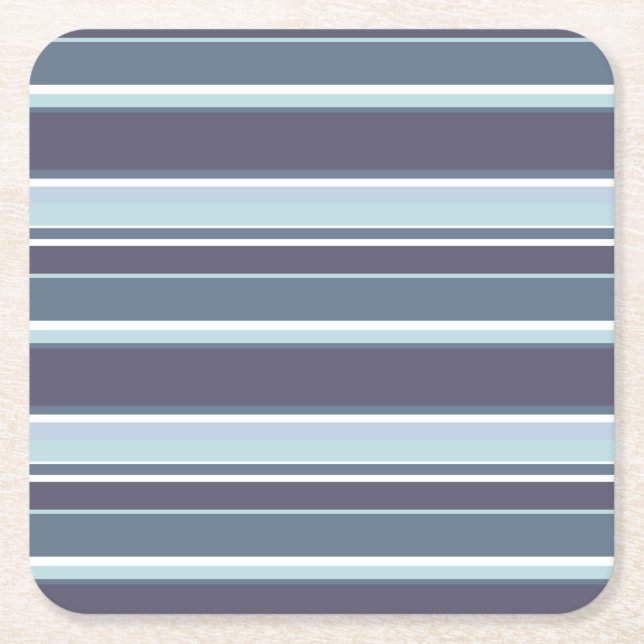 Blue-gray stripes square paper coaster (Front)
