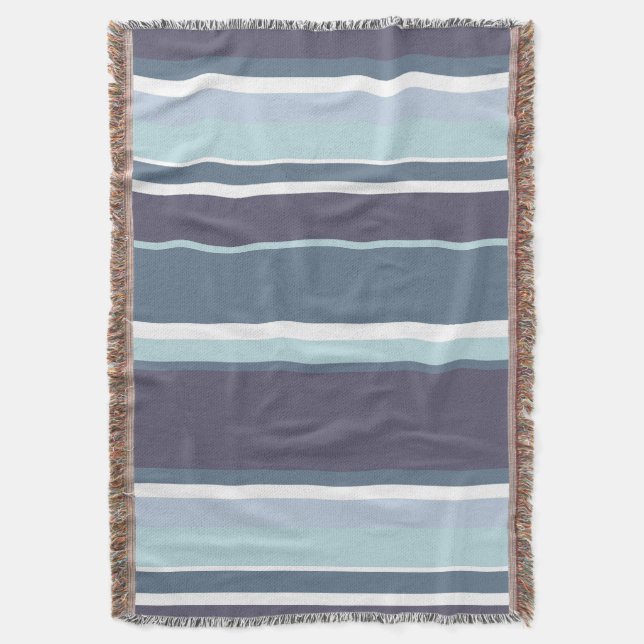 Blue-gray stripes throw blanket (Front Vertical)