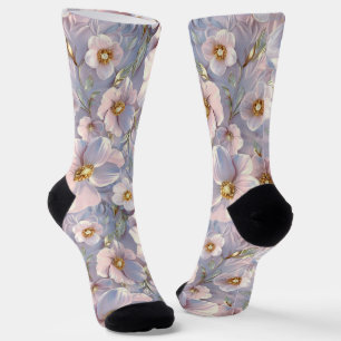 Blue-Gray Sweet Floral Socks