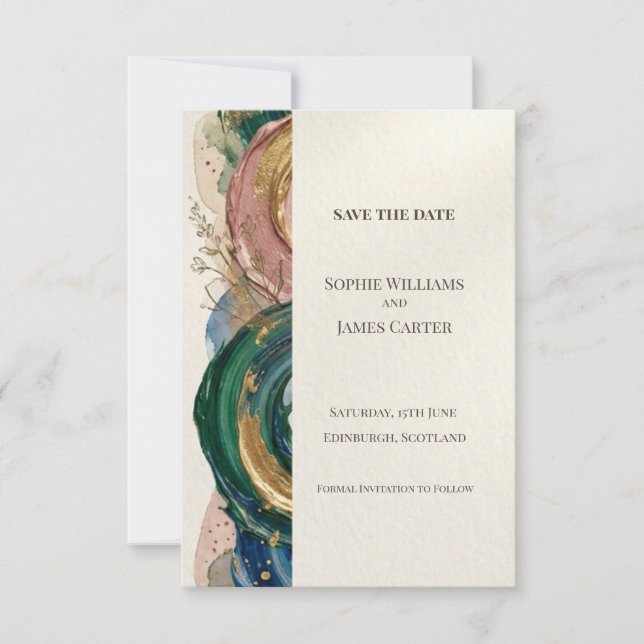 Blue Gray Watercolour Botanical Save The Date Card (Front)