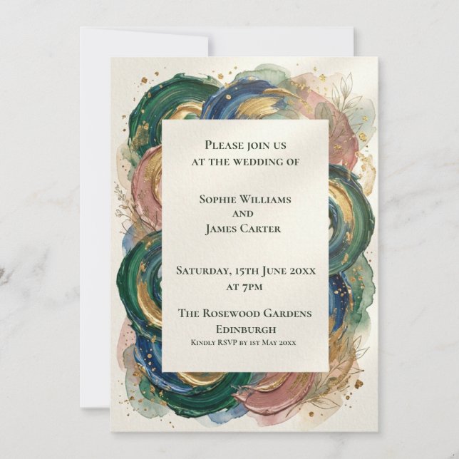 Blue Gray Watercolour Botanical Wedding Invitation (Front)
