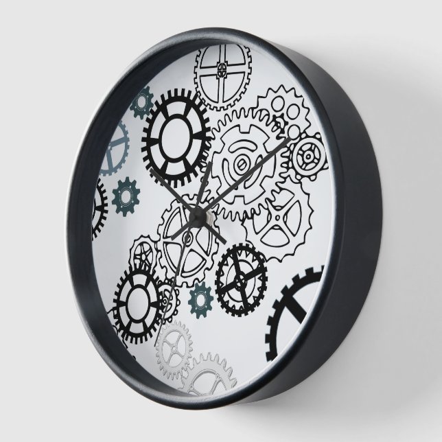 Blue Gray White Gear Pattern for Boys Room Decor F Clock (Angle)