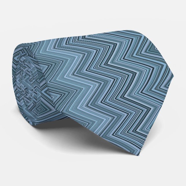 Blue Gray Zigzag Wavy Pattern Tie (Rolled)