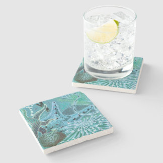 Blue Great Barrier Reef Echinoderms | Vintage Stone Coaster