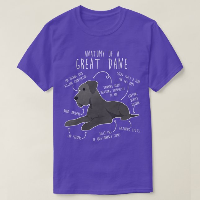 Blue Great Dane Dog Anatomy T-Shirt (Design Front)