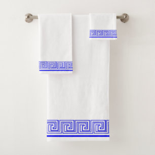 Blue Grecian Frieze Design Bath Towel Set