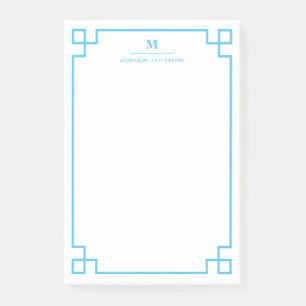 Blue Greek Key Border Monogram Personalised Post-it Notes