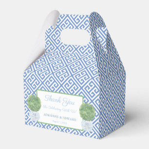 Blue Greek Key Boxwood Topiary Wedding Thank You Favour Box