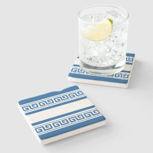 Blue Greek Key Stone Coaster