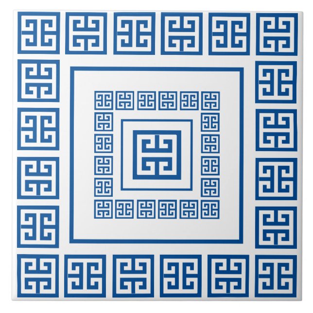 Blue Greek Meander Ceramic Tile (Front)