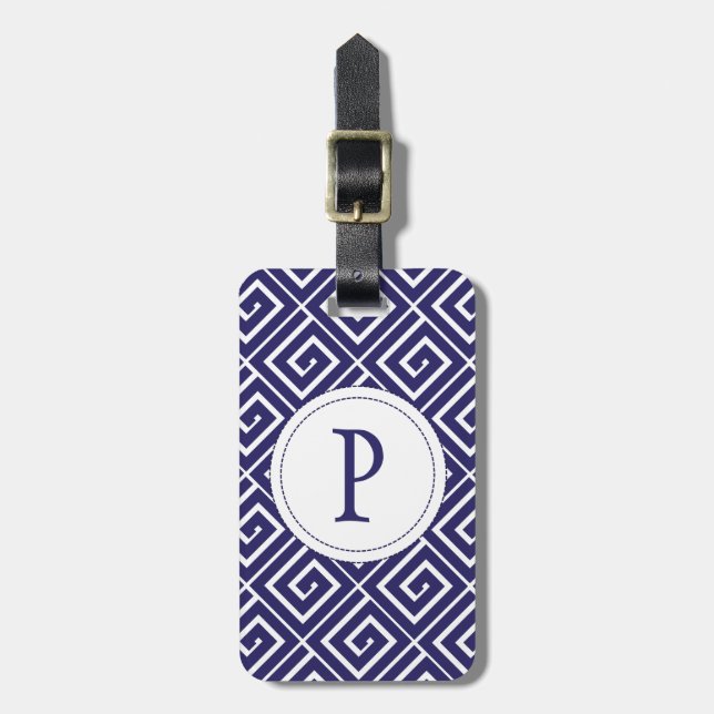 Blue Greek Spirals Luggage Tag (Front Vertical)
