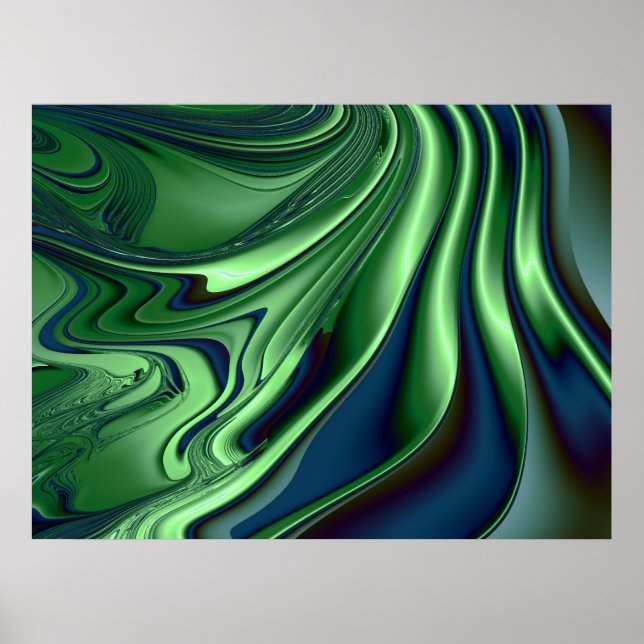 Blue Green 4 Fractal Abstract Art Poster (Front)