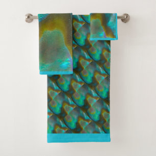 Blue Green Abalone Shell Bath Towel Set